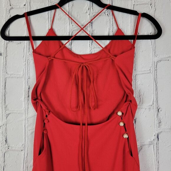 Revolve NBD Arabella solid lava red strappy slit leg back maxi dress - Picture 6 of 12